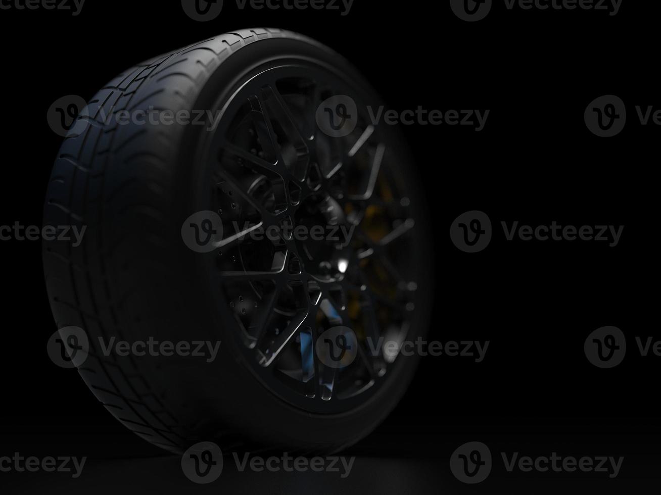 auto wheel with chrome disks close-up on a dark background. 3d render photo