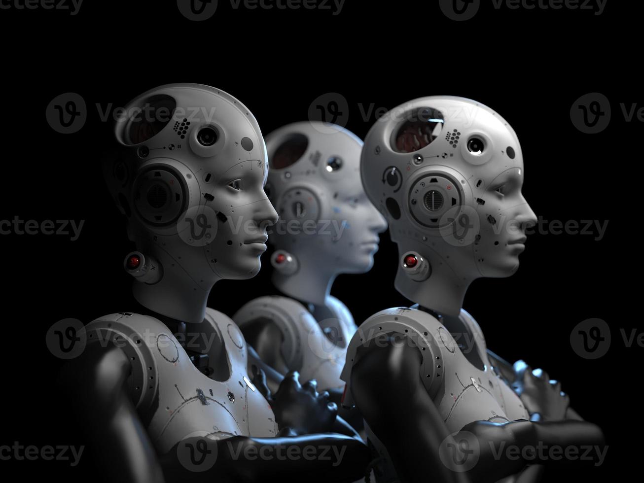 people of the future . 3d illustration on the theme of robots. military industry and games photo