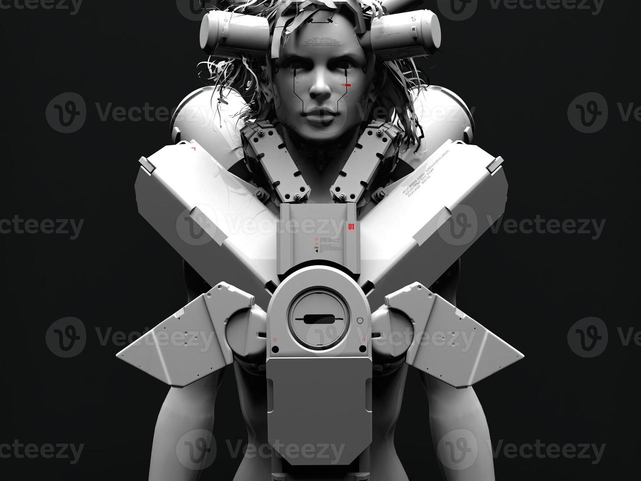 robot woman. close-up portrait. abstraction on the topic of technology and games. 3d illustration photo