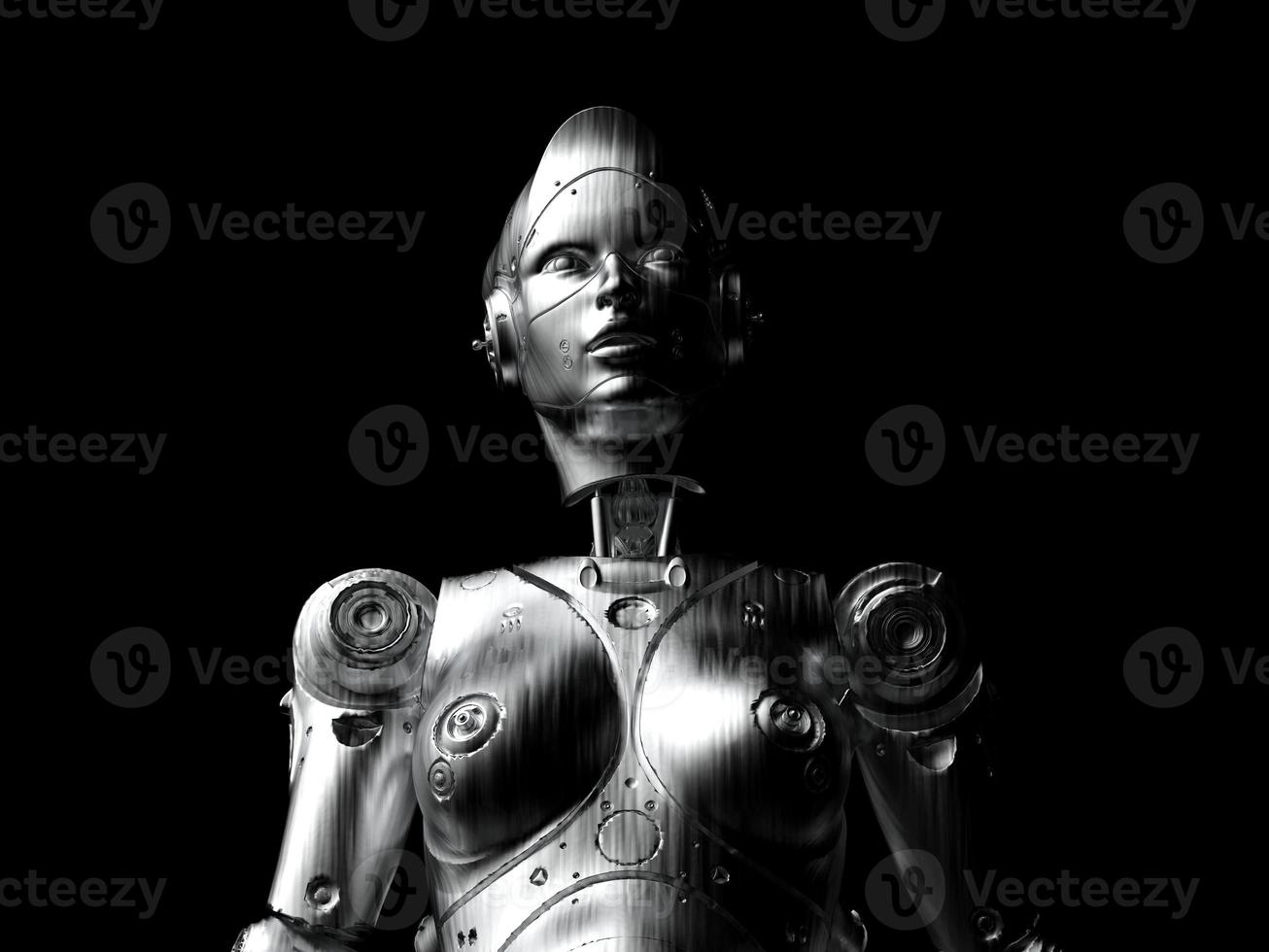 robot woman. close-up portrait. abstraction on the topic of technology and games. 3d illustration photo