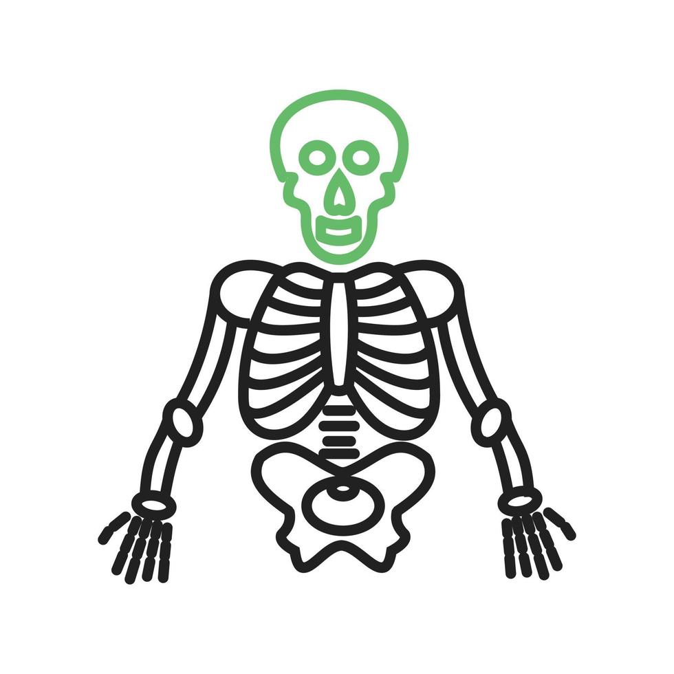 línea de esqueleto humano icono verde y negro vector