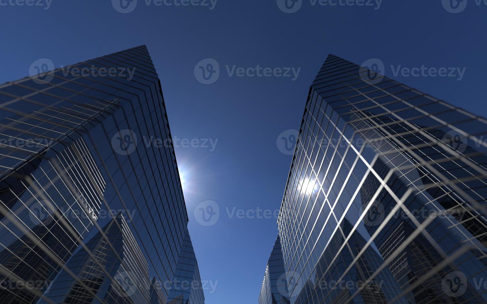 modern high-rise buildings against the sky. 3d illustration on the theme of business success and technology photo