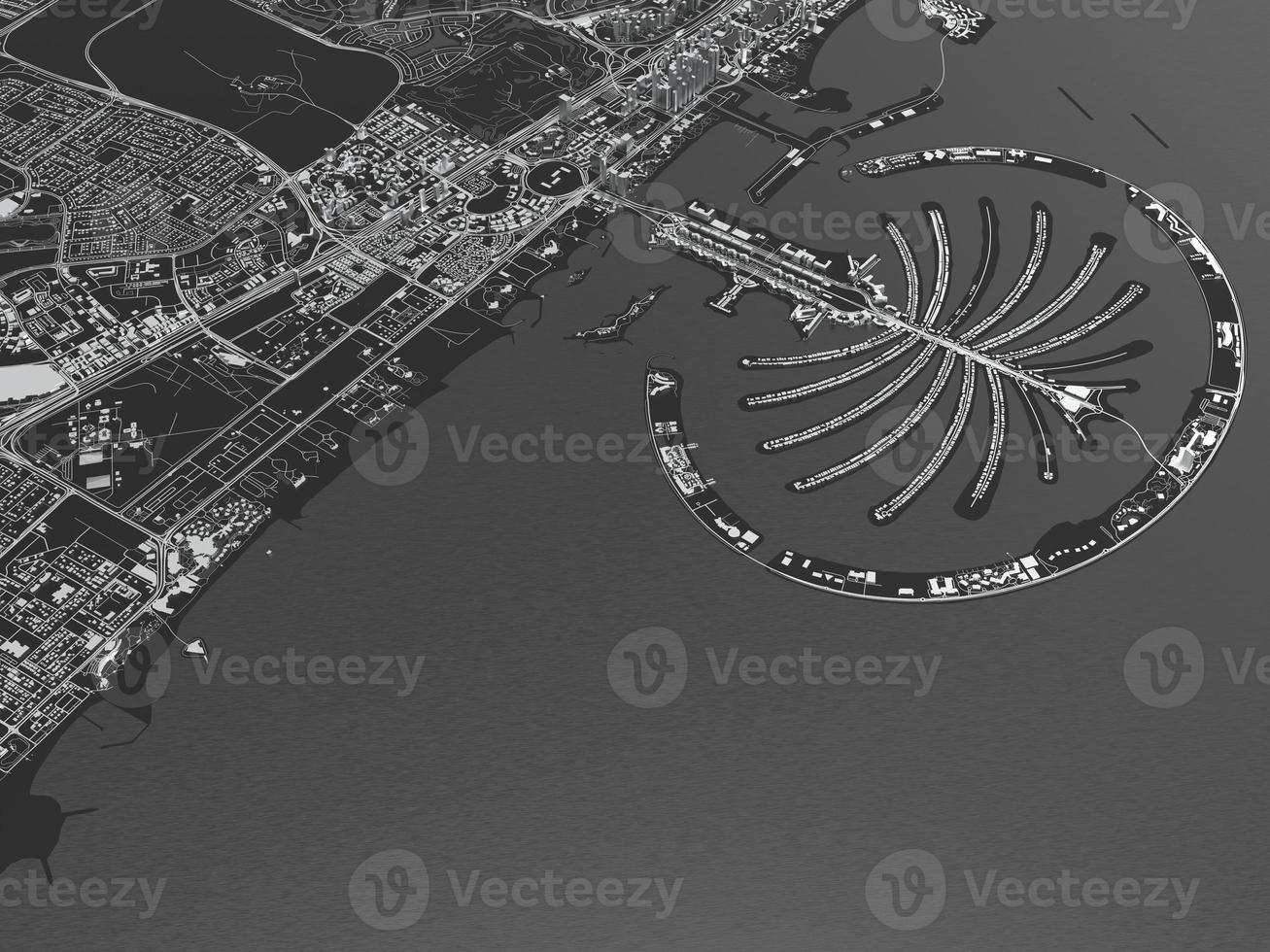 top view of the big city. illustration in casual graphic design. fragment of dubai 3d render photo