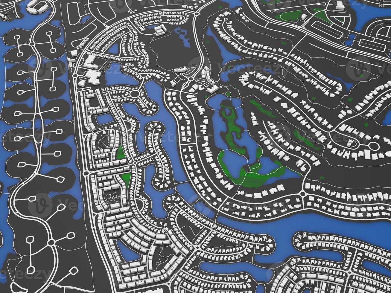 top view of the big city. illustration in casual graphic design. fragment of dubai 3d render photo