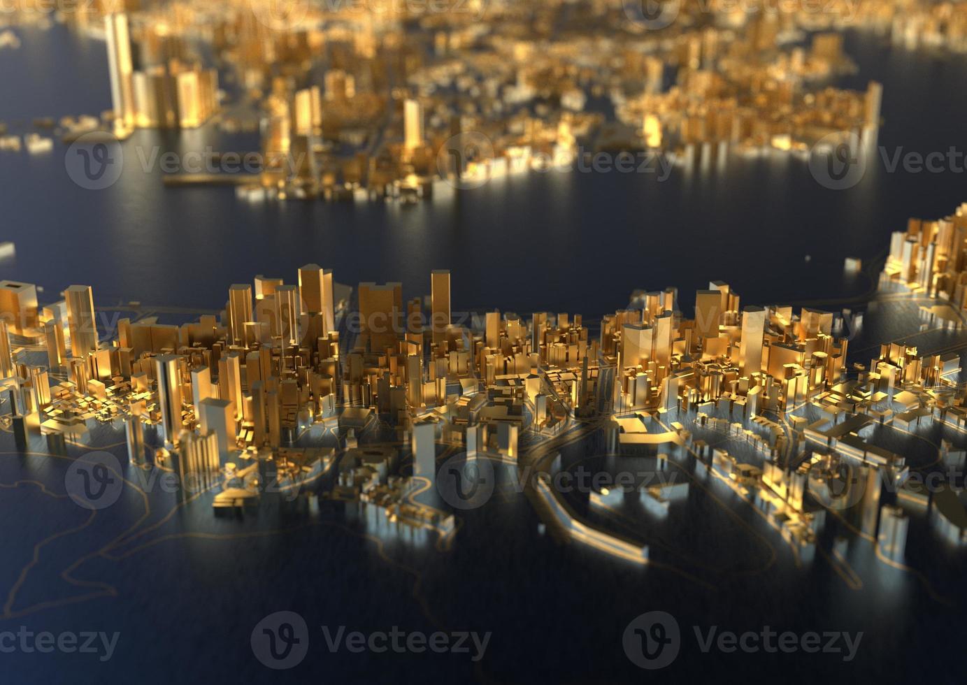 big city in the mountains top view. illustration in casual graphic design. fragments New York 3D render photo