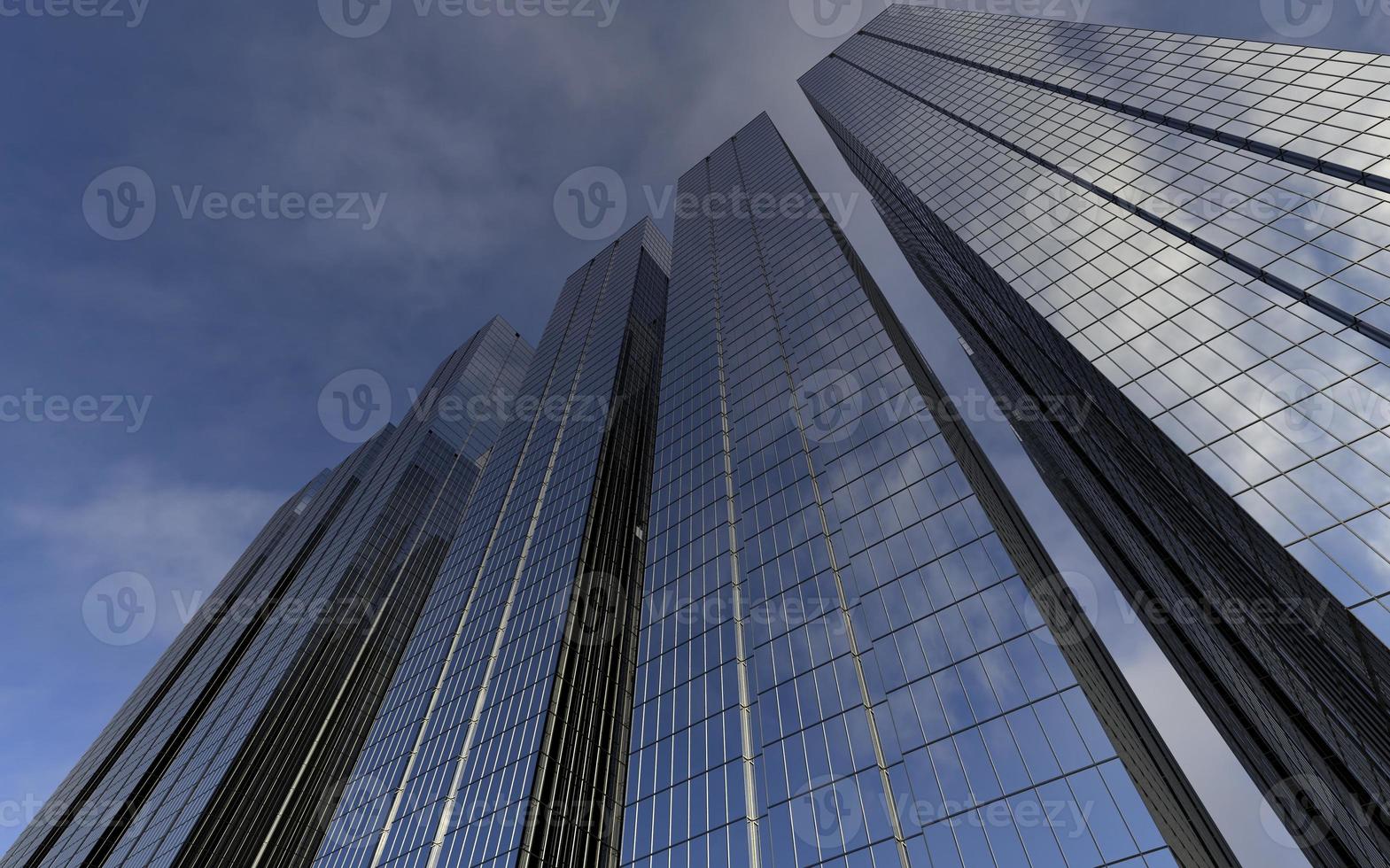 modern high-rise buildings against the sky. 3d illustration on the theme of business success and technology photo
