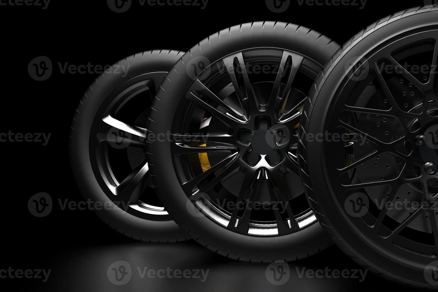 auto wheel with chrome disks close-up on a dark background. 3d render photo