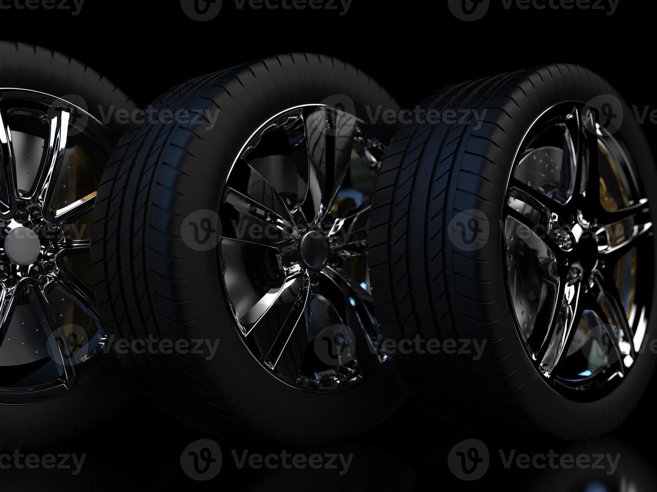 auto wheel with chrome disks close-up on a dark background. 3d render photo