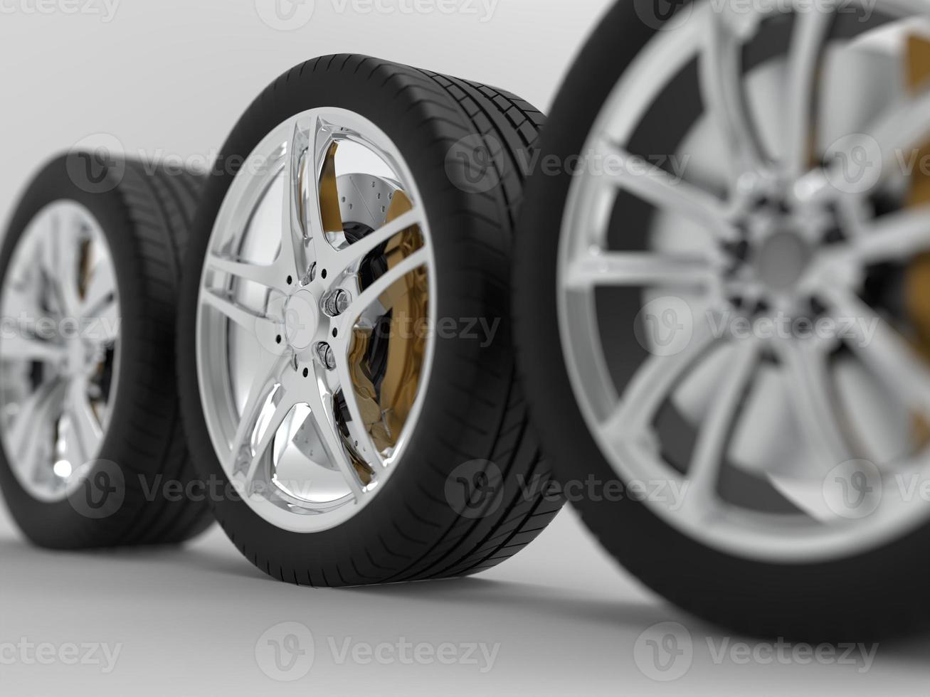 auto wheel with chrome disks close-up on a dark background. 3d render photo