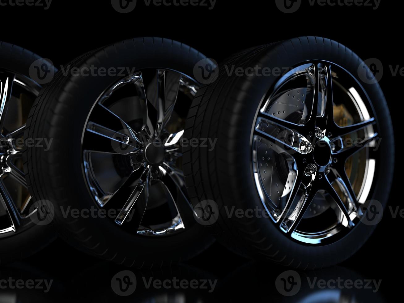 auto wheel with chrome disks close-up on a dark background. 3d render photo