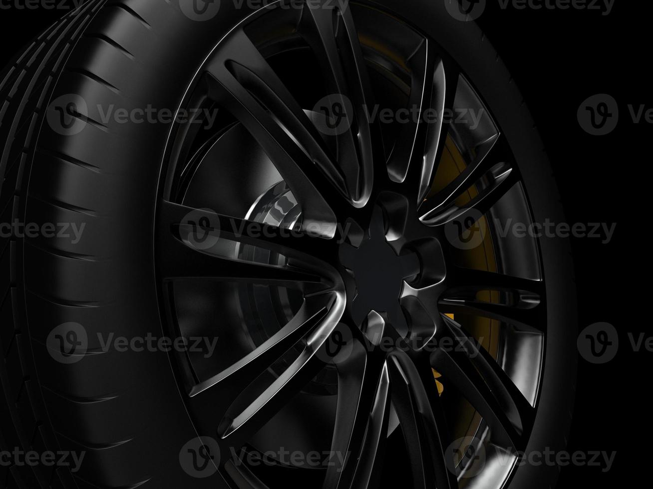 auto wheel with chrome disks close-up on a dark background. 3d render photo