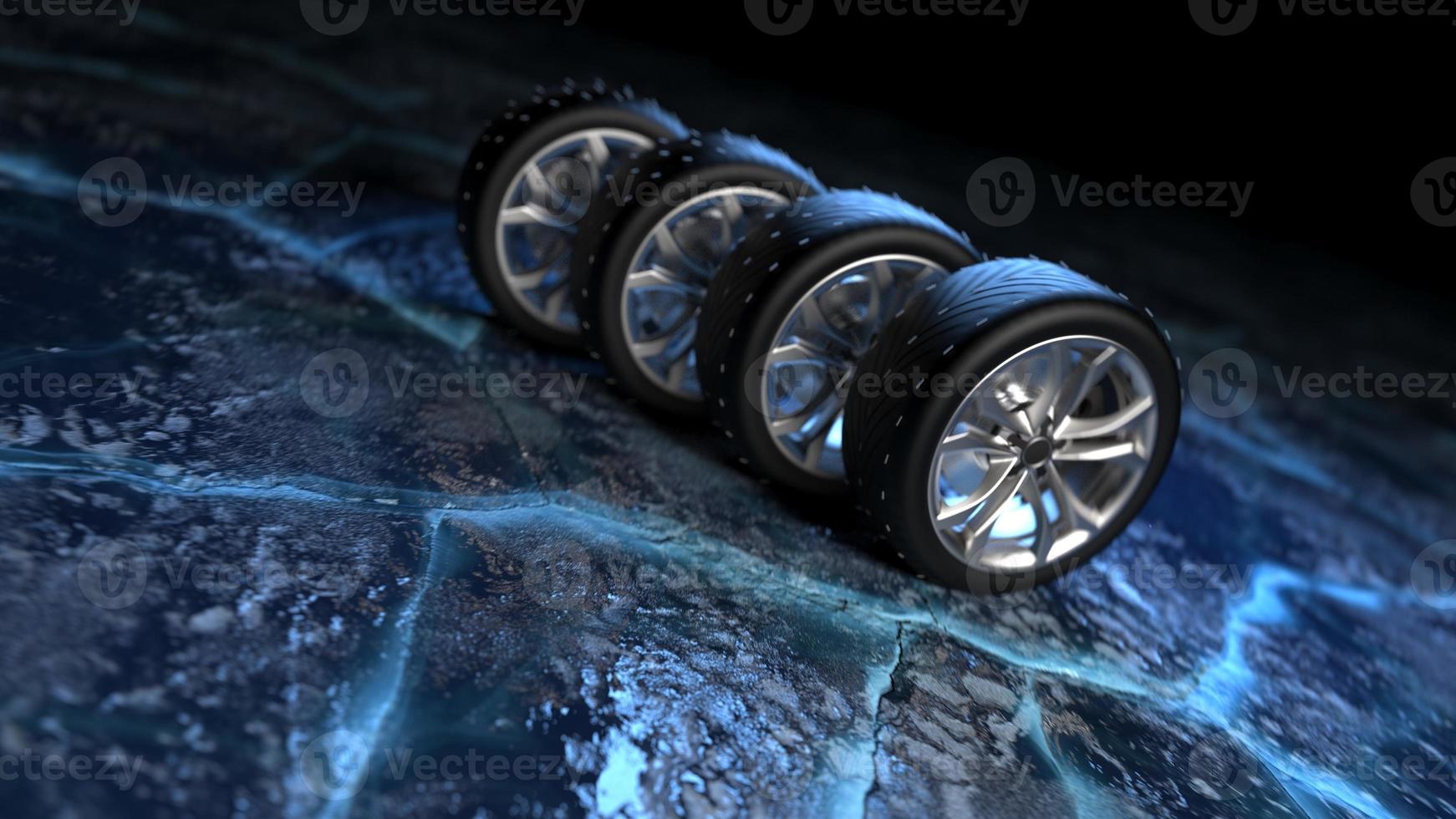 auto wheel with chrome disks close-up on a dark background. 3d render photo