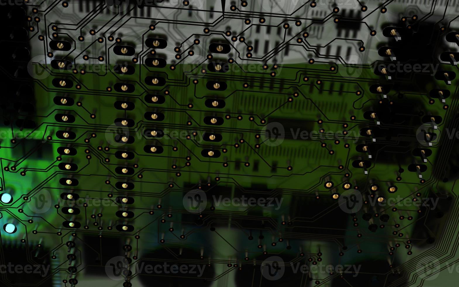 processor chip on a printed circuit board in red backlight. 3d illustration on the topic of technology and the power of artificial intelligence. photo