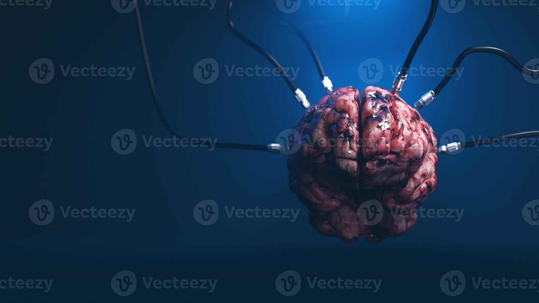 Artificial Intelligence. image of the brain with different dachiks connected to it transmitting or receiving data signals photo