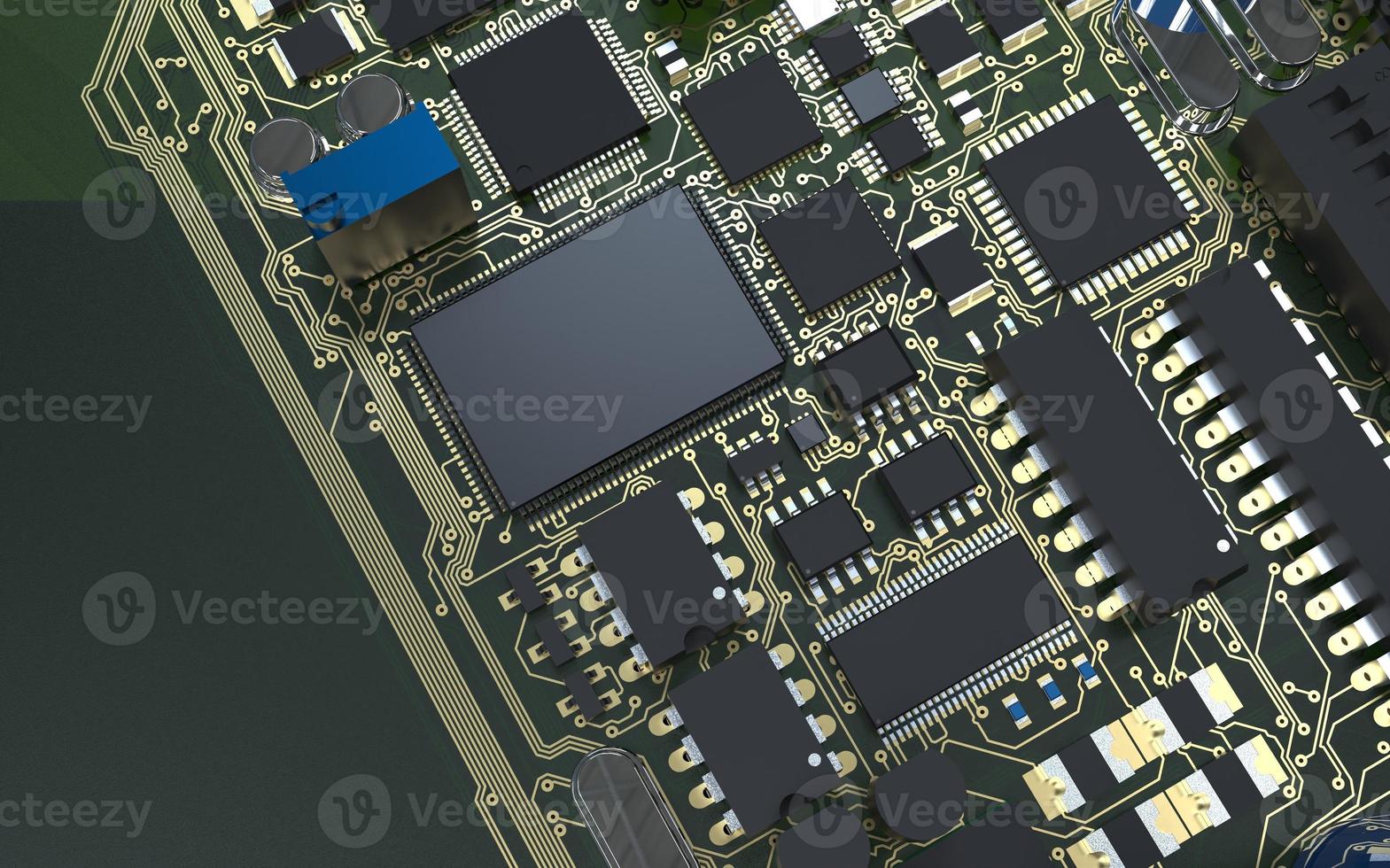 processor chip on a printed circuit board in red backlight. 3d illustration on the topic of technology and the power of artificial intelligence. photo