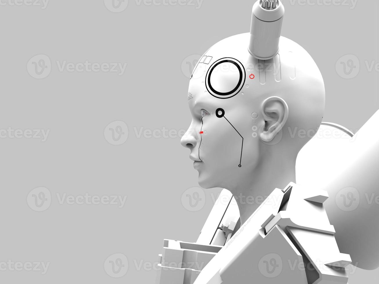 robot woman. close-up portrait. abstraction on the topic of technology and games. 3d illustration photo