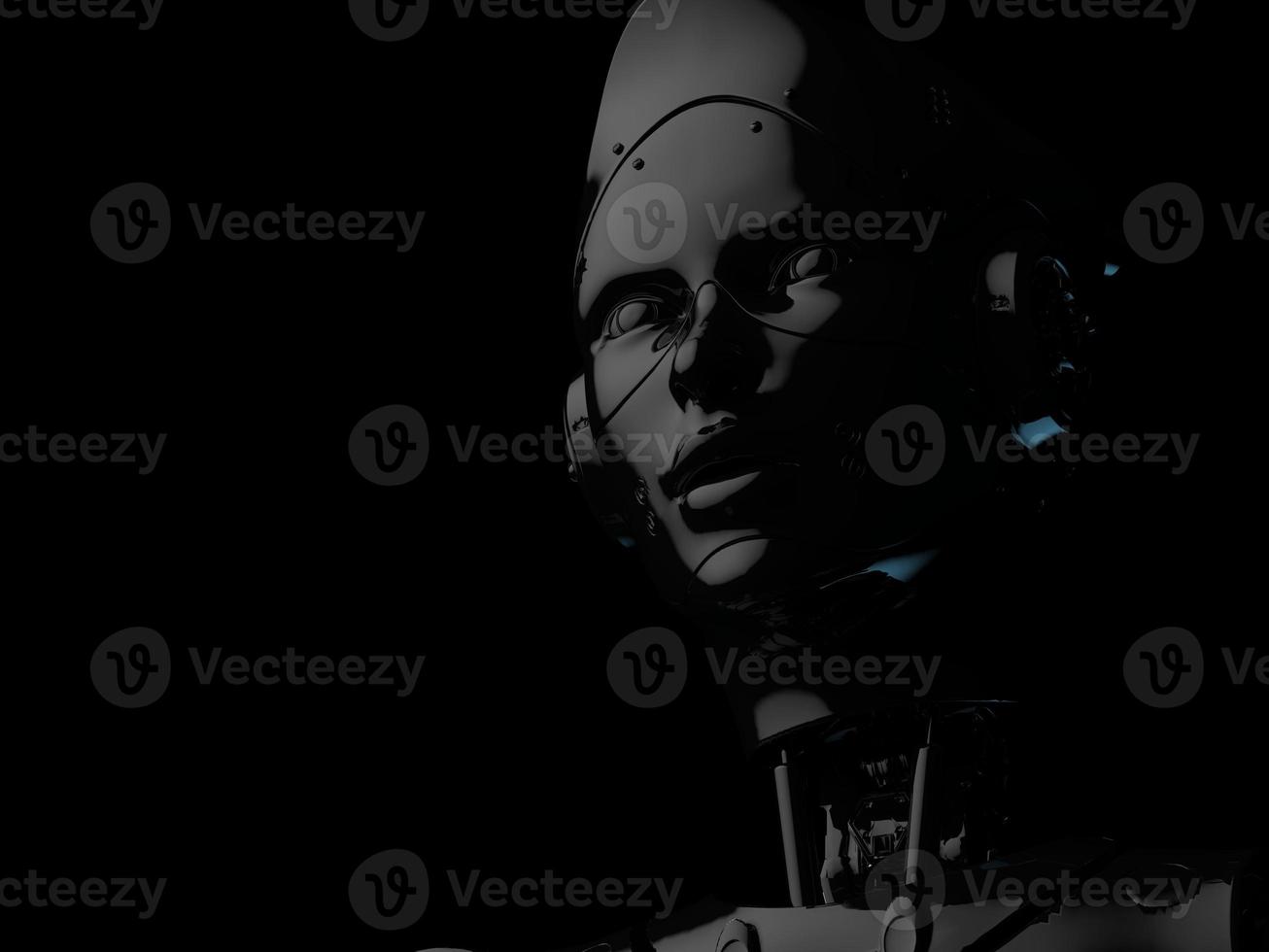 robot woman. close-up portrait. abstraction on the topic of technology and games. 3d illustration photo