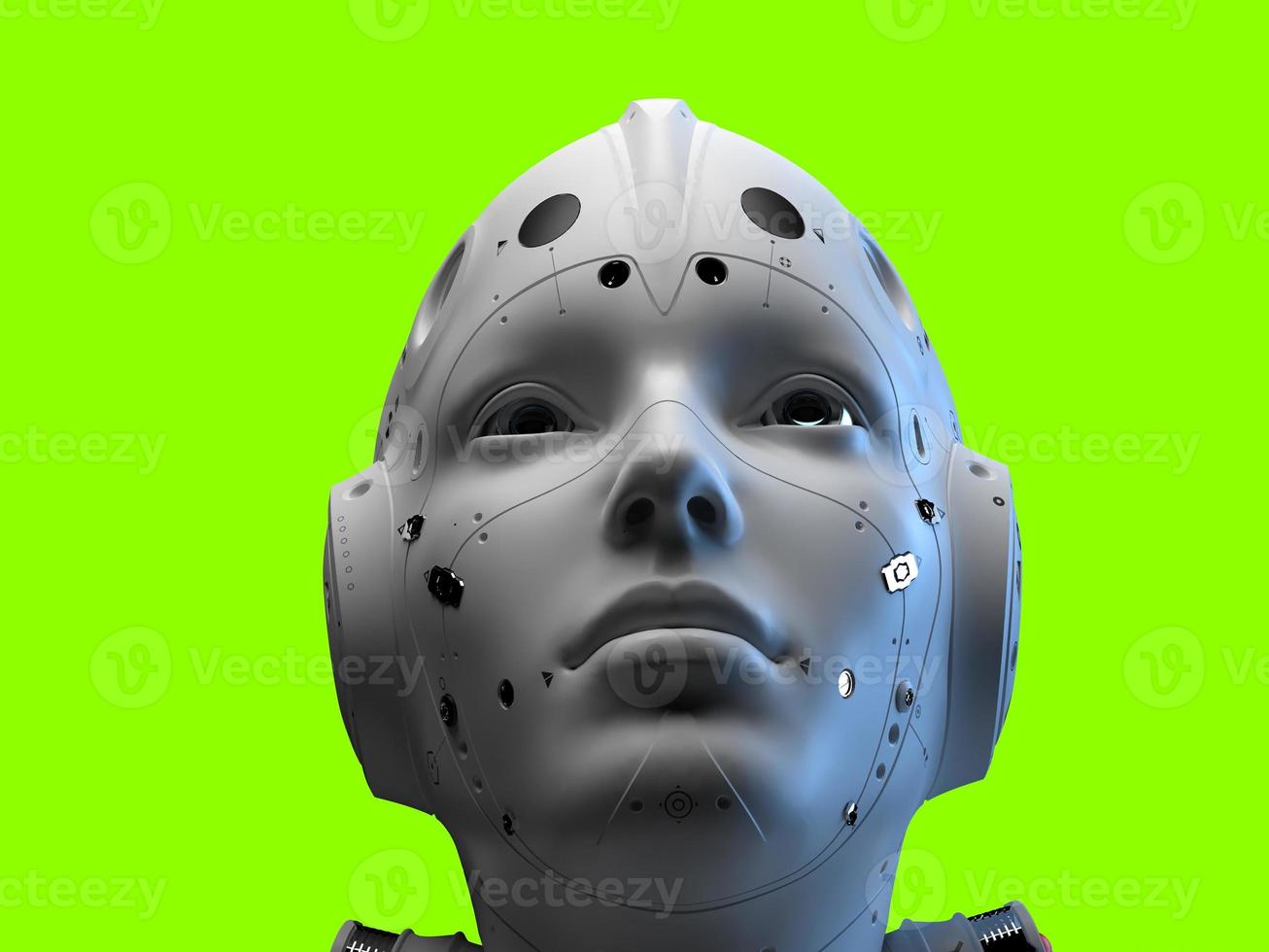 portrait of three robots close-up. isolated 3d illustration for use with dark background photo