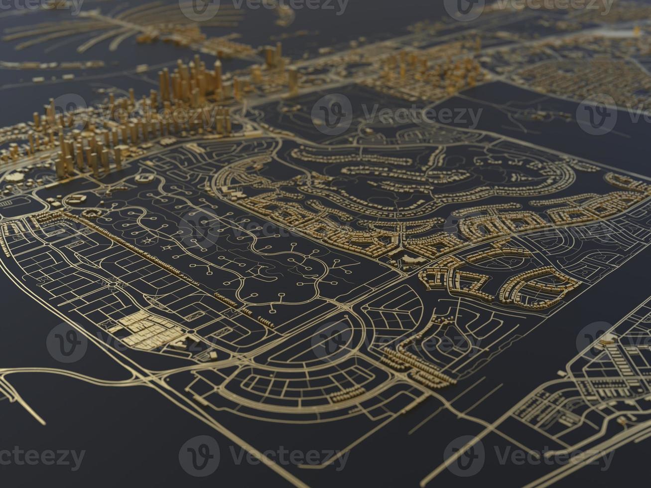 top view of the big city. illustration in casual graphic design. fragment of dubai 3d render photo