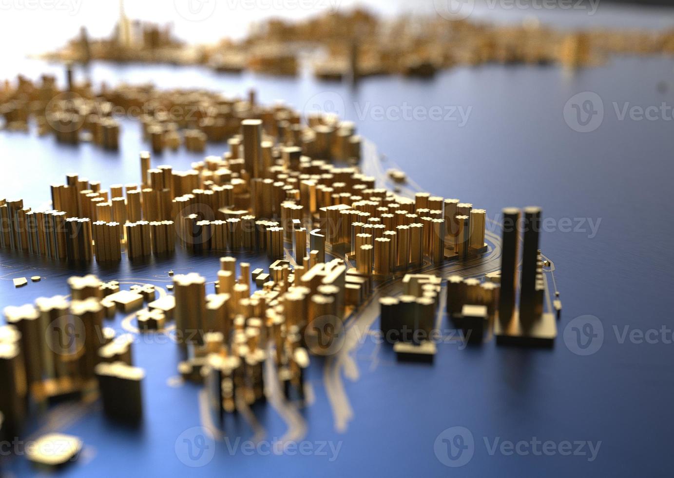 big city in the mountains top view. illustration in casual graphic design. fragments New York 3D render photo