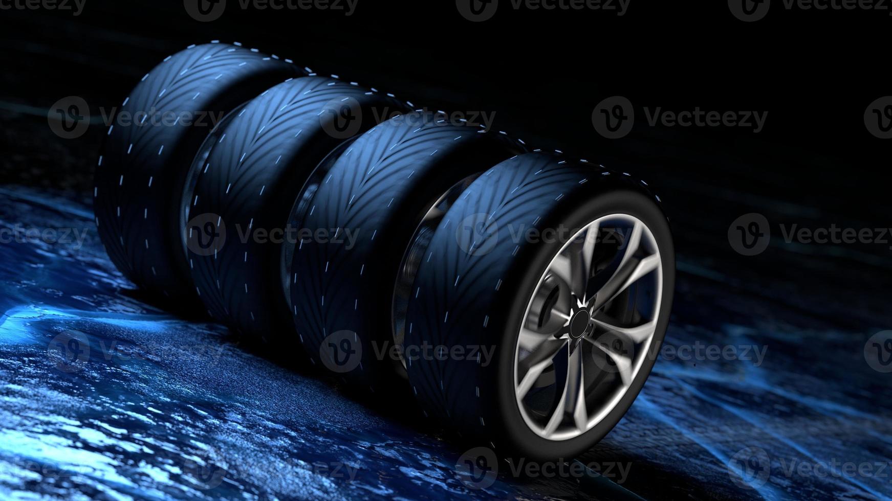 auto wheel with chrome disks close-up on a dark background. 3d render photo