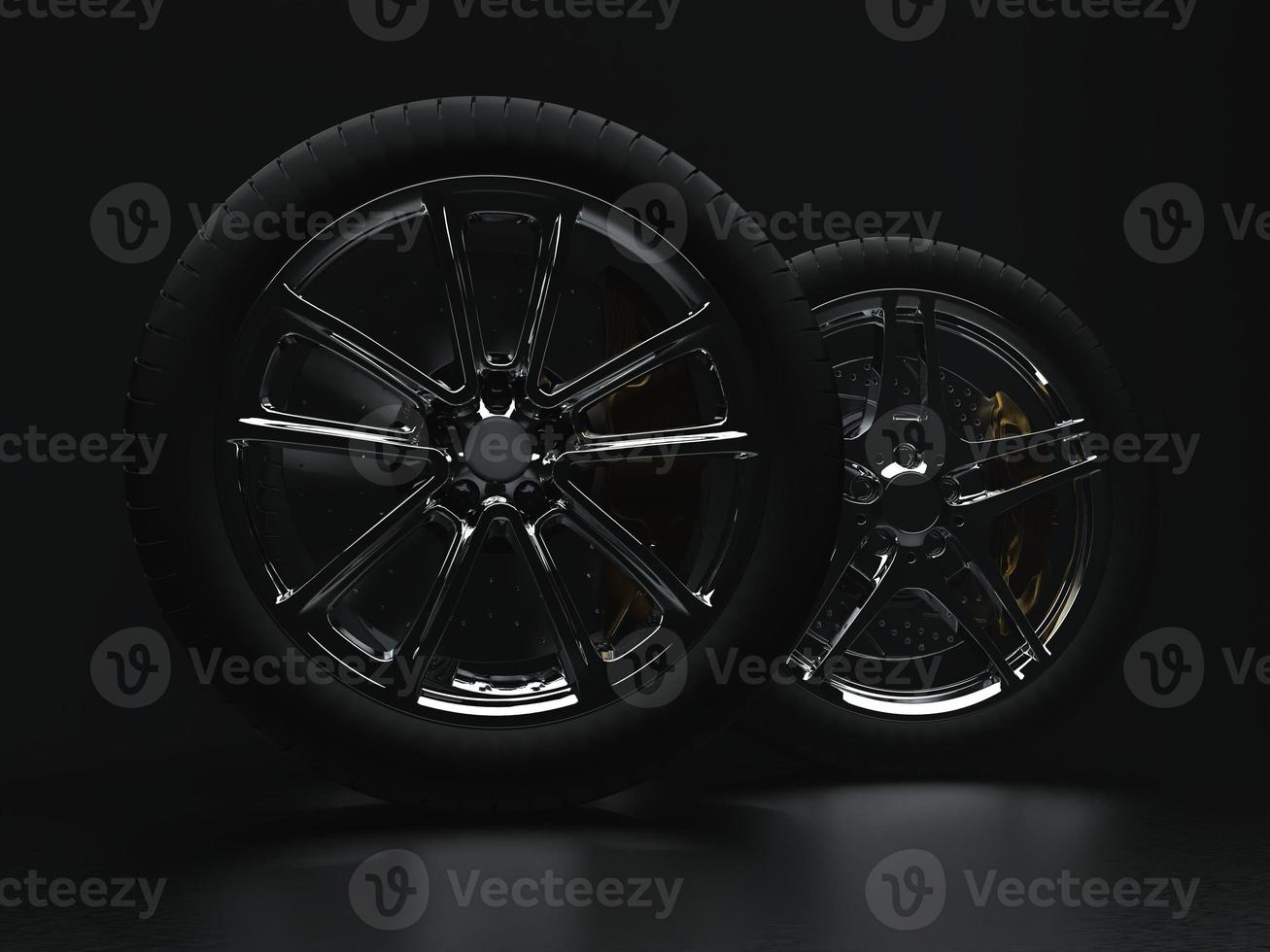 auto wheel with chrome disks close-up on a dark background. 3d render photo