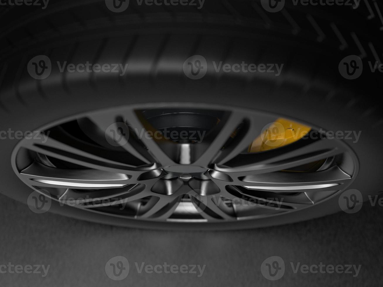 auto wheel with chrome disks close-up on a dark background. 3d render photo