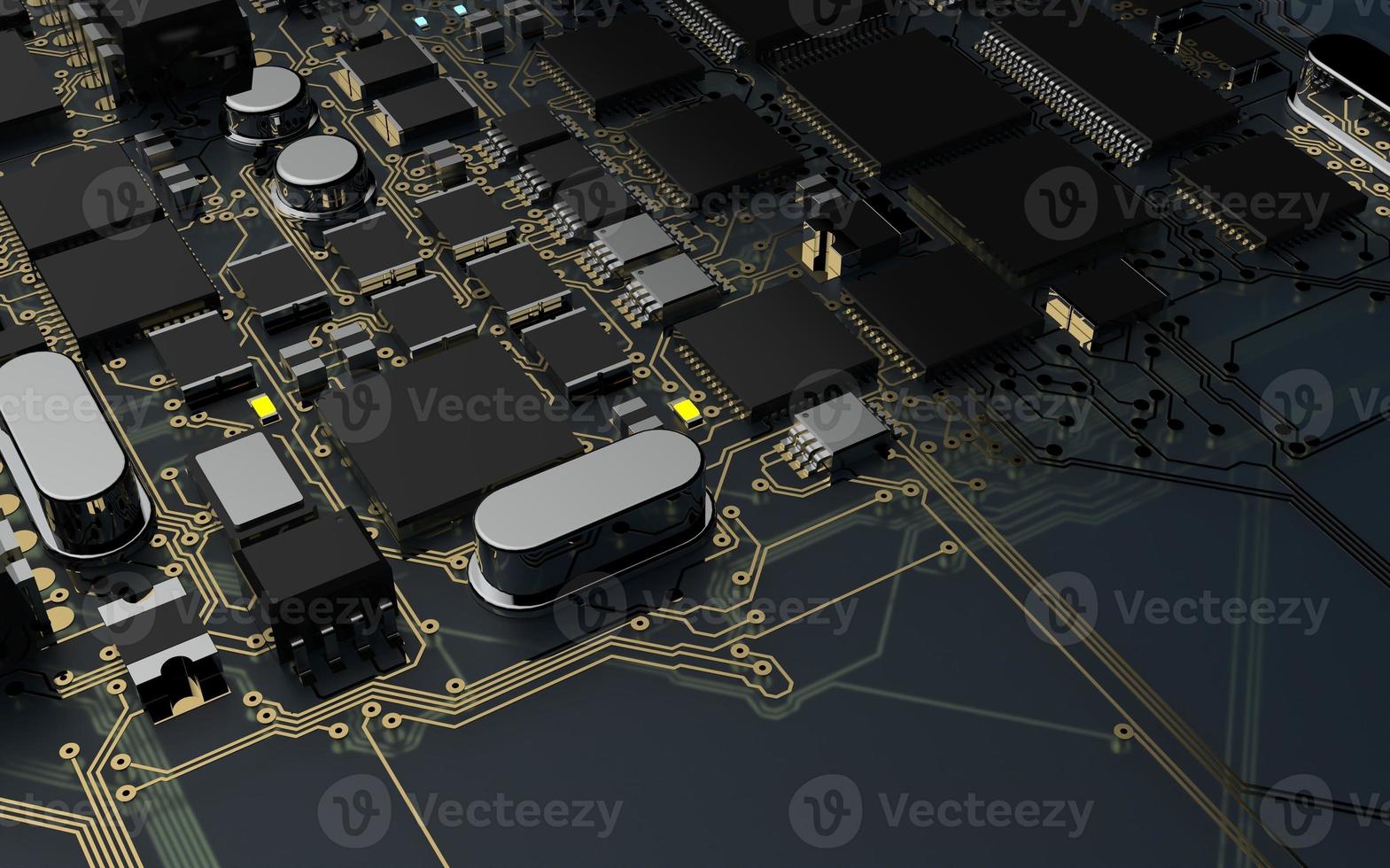 chip de procesador en una placa de circuito impreso con retroiluminación roja. Ilustración 3d sobre el tema de la tecnología y el poder de la inteligencia artificial. foto