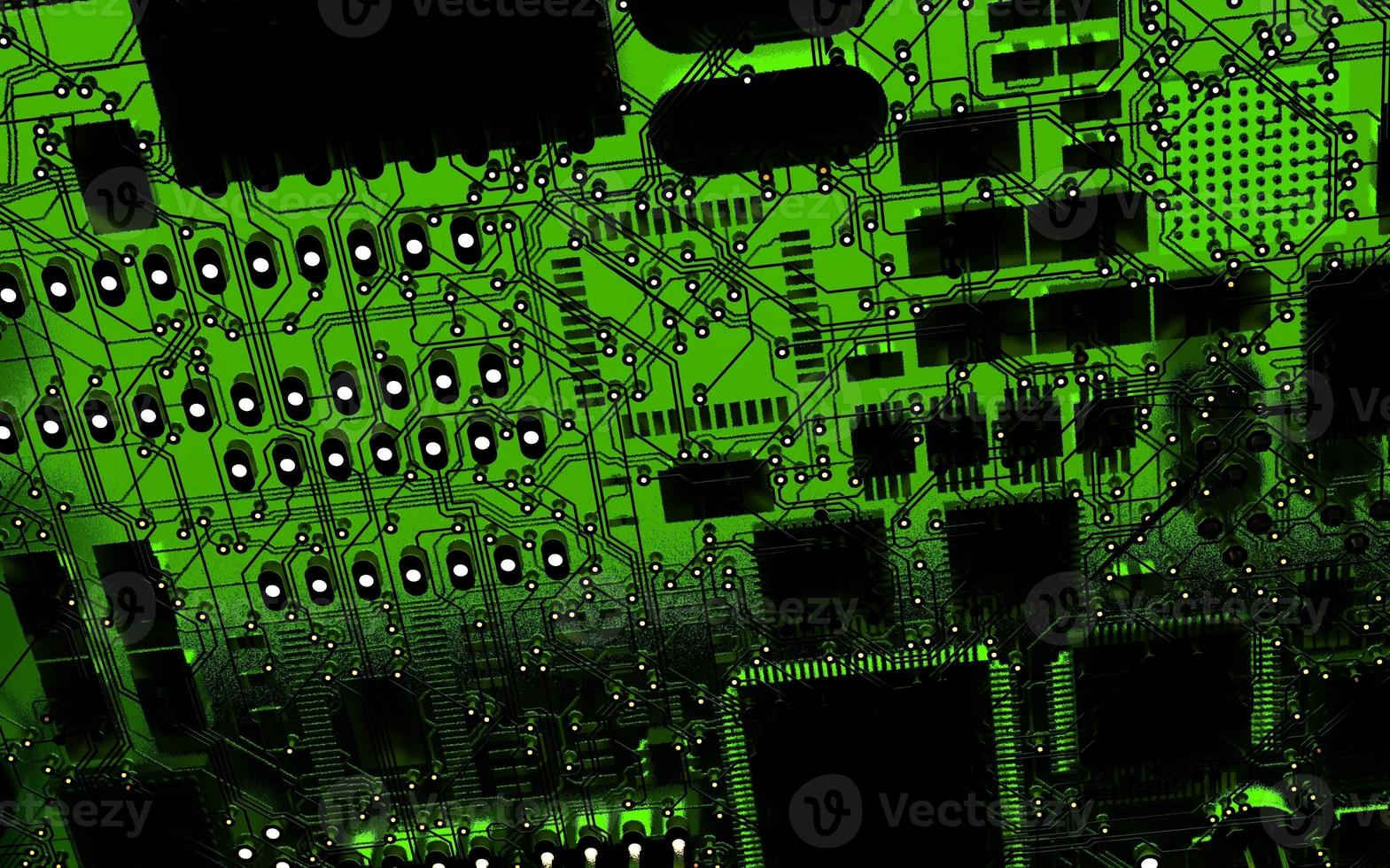 chip de procesador en una placa de circuito impreso con retroiluminación roja. Ilustración 3d sobre el tema de la tecnología y el poder de la inteligencia artificial. foto