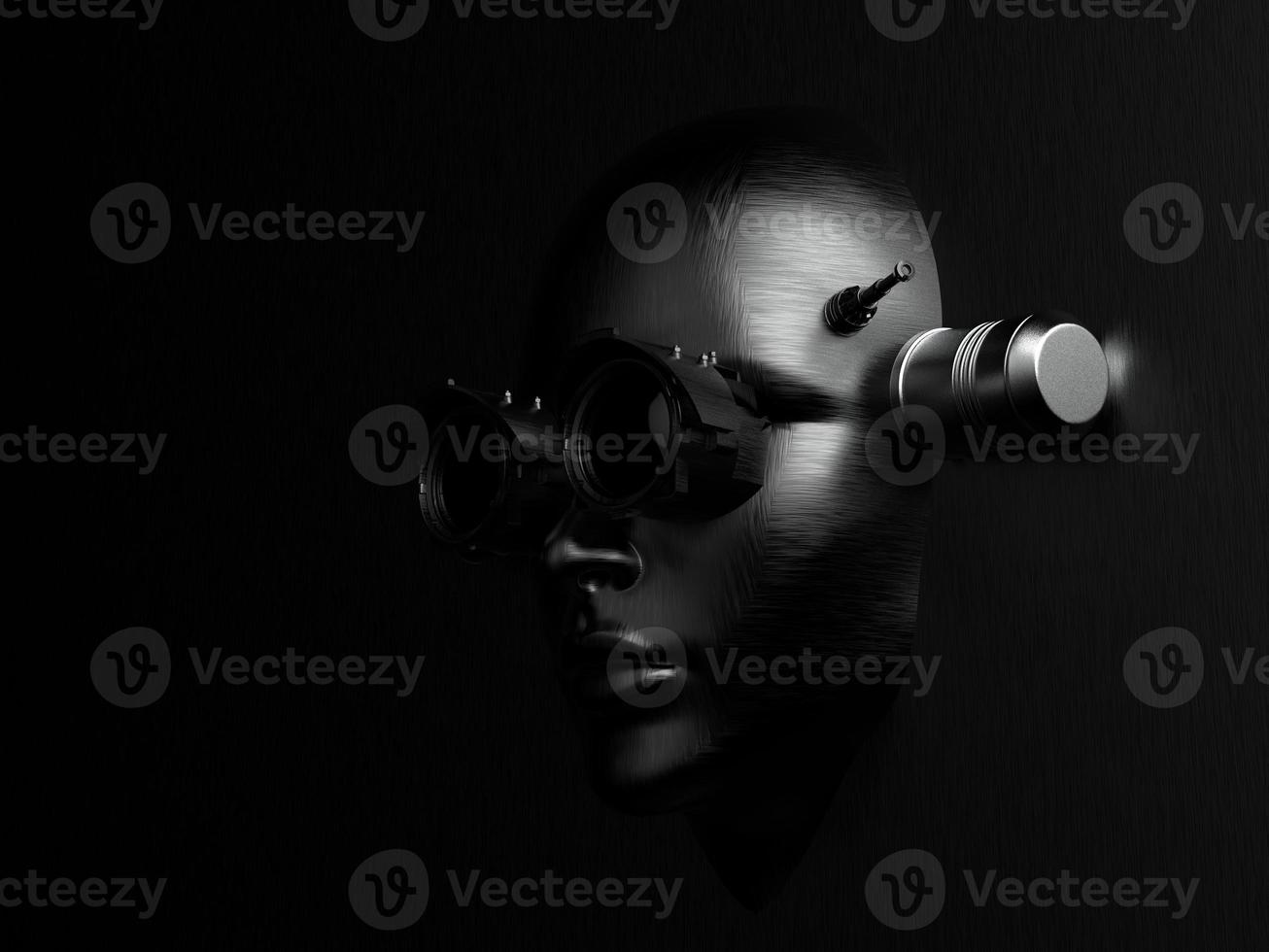 robot woman. close-up portrait. abstraction on the topic of technology and games. 3d illustration photo