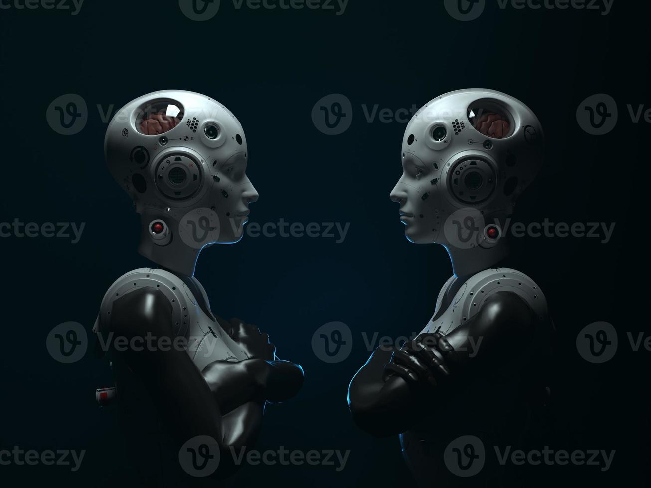 robot woman. close-up portrait. abstraction on the topic of technology and games. 3d illustration photo