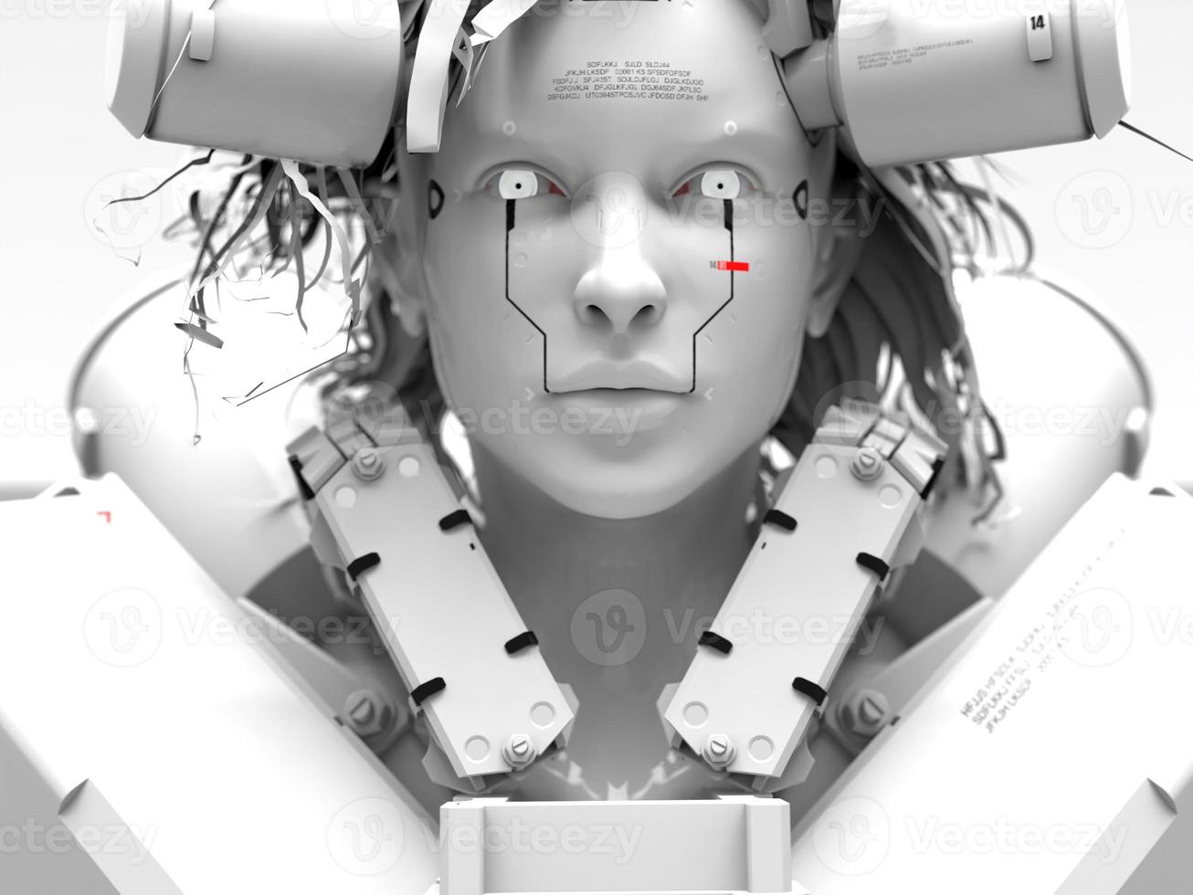 robot woman. close-up portrait. abstraction on the topic of technology and games. 3d illustration photo
