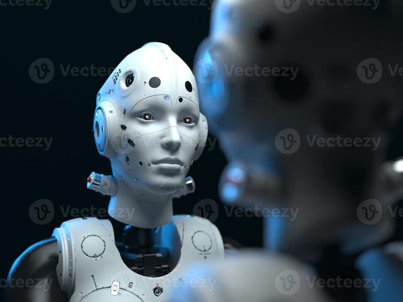 robot woman. close-up portrait. abstraction on the topic of technology and games. 3d illustration photo
