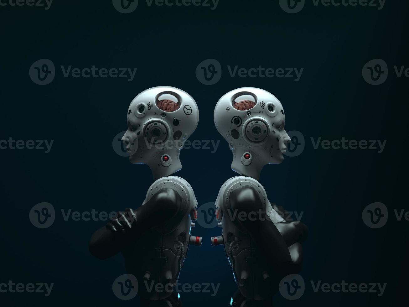 robot woman. close-up portrait. abstraction on the topic of technology and games. 3d illustration photo