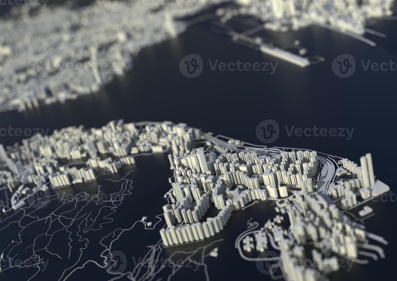 big city top view. illustration in casual graphic design. fragment hong kong 3d render photo