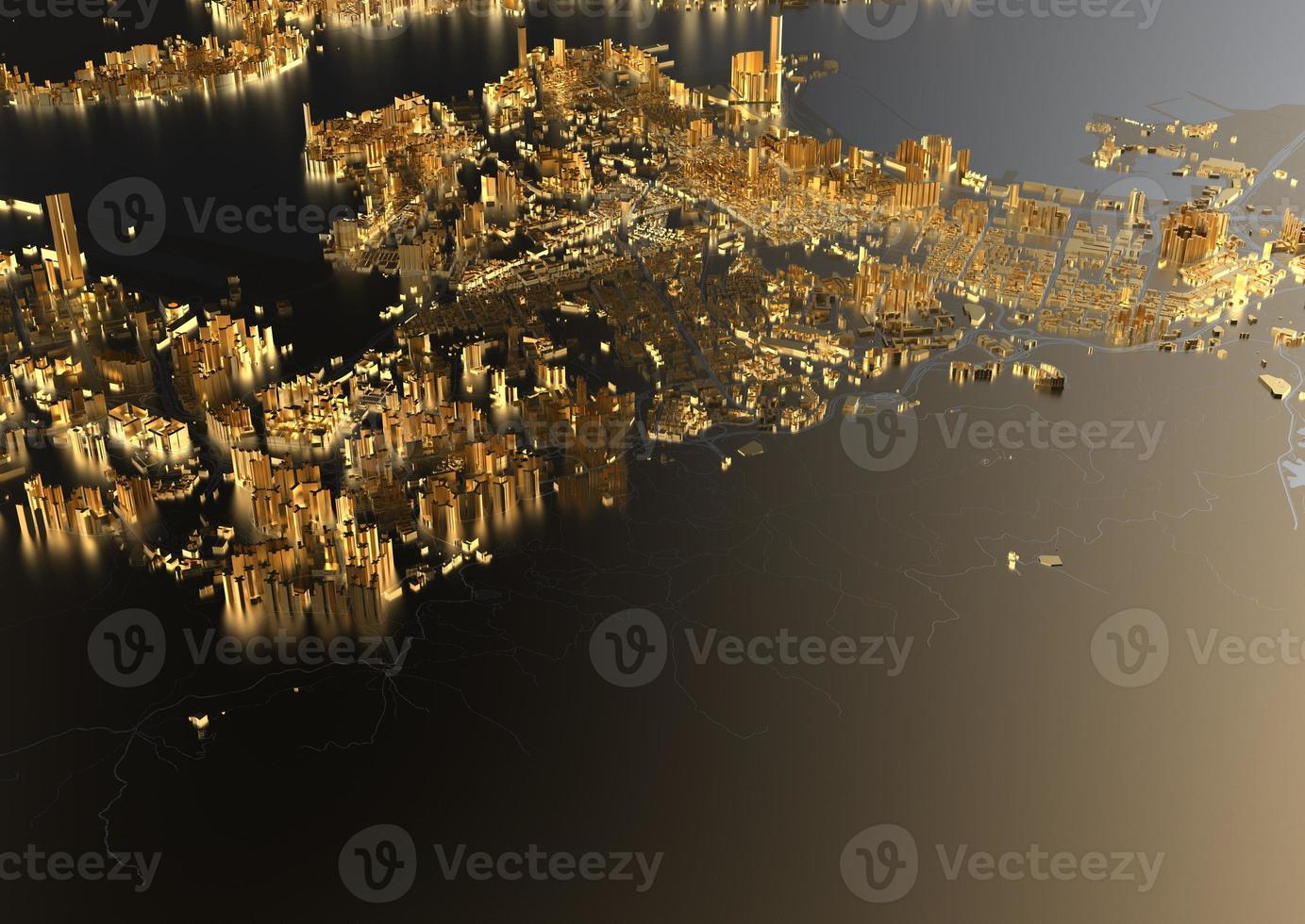 big city in the mountains top view. illustration in casual graphic design. fragments New York 3D render photo