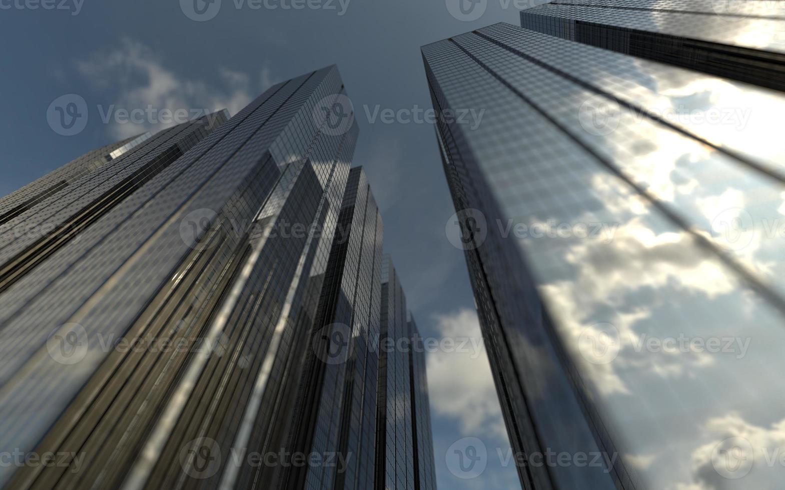 modern high-rise buildings against the sky. 3d illustration on the theme of business success and technology photo