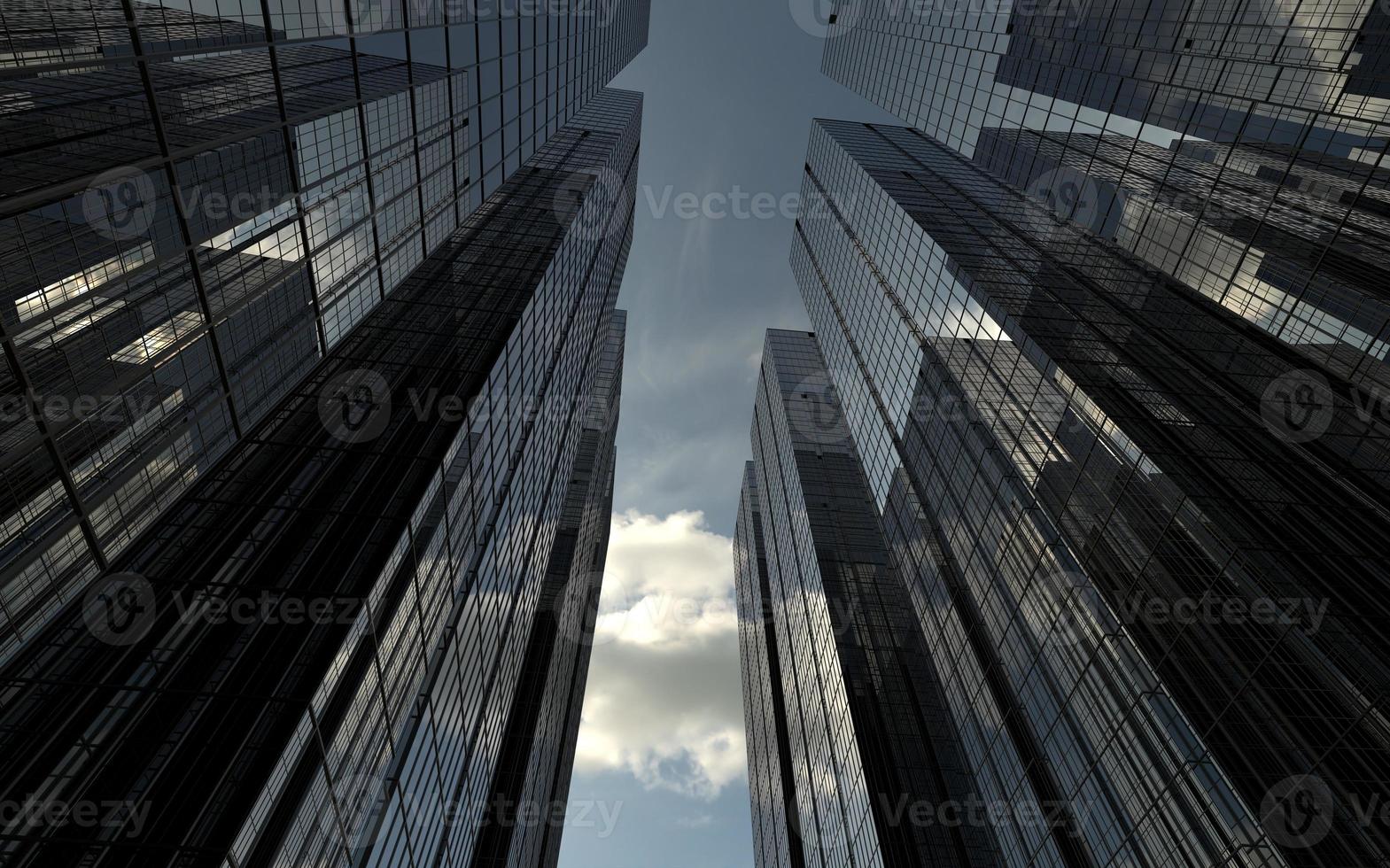 modern high-rise buildings against the sky. 3d illustration on the theme of business success and technology photo