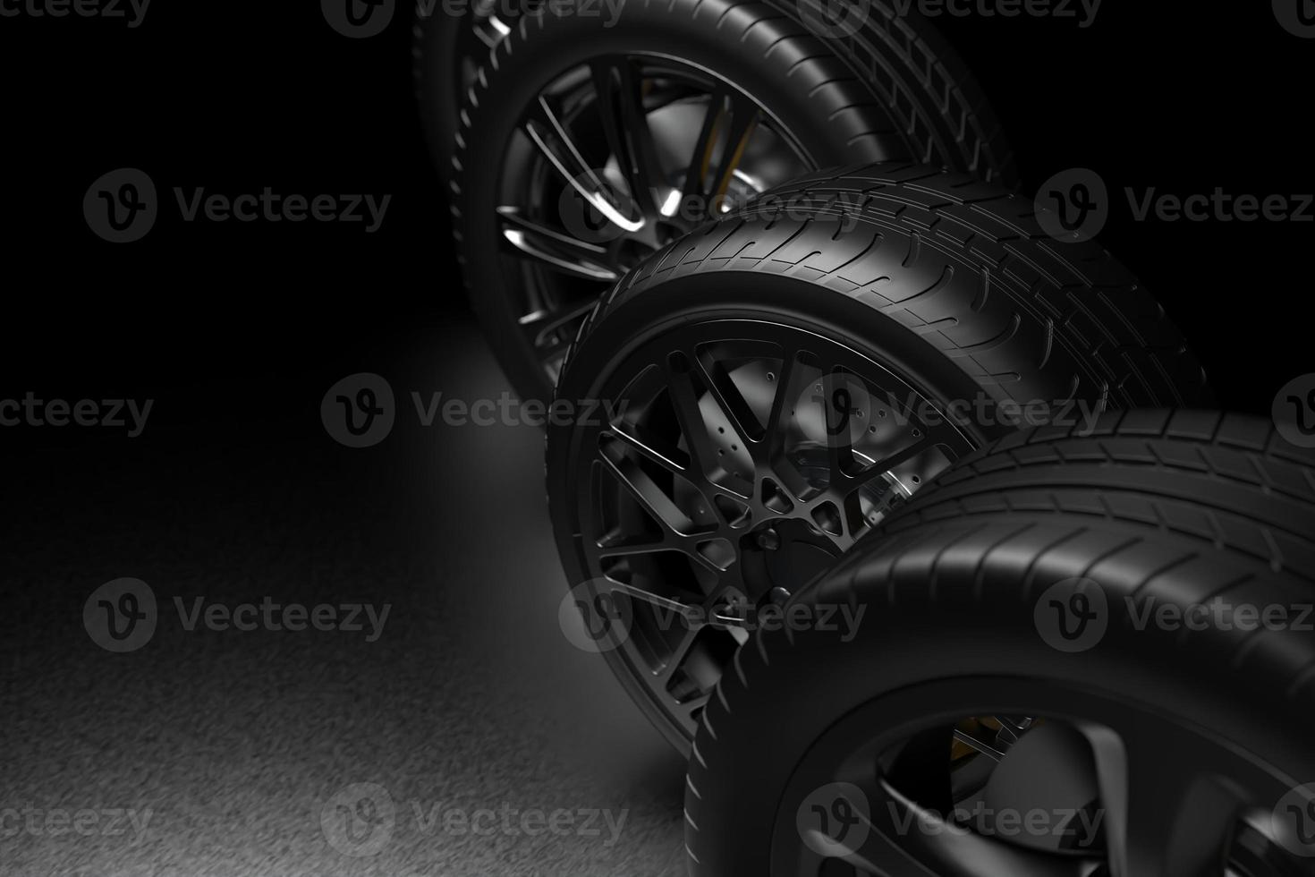 auto wheel with chrome disks close-up on a dark background. 3d render photo