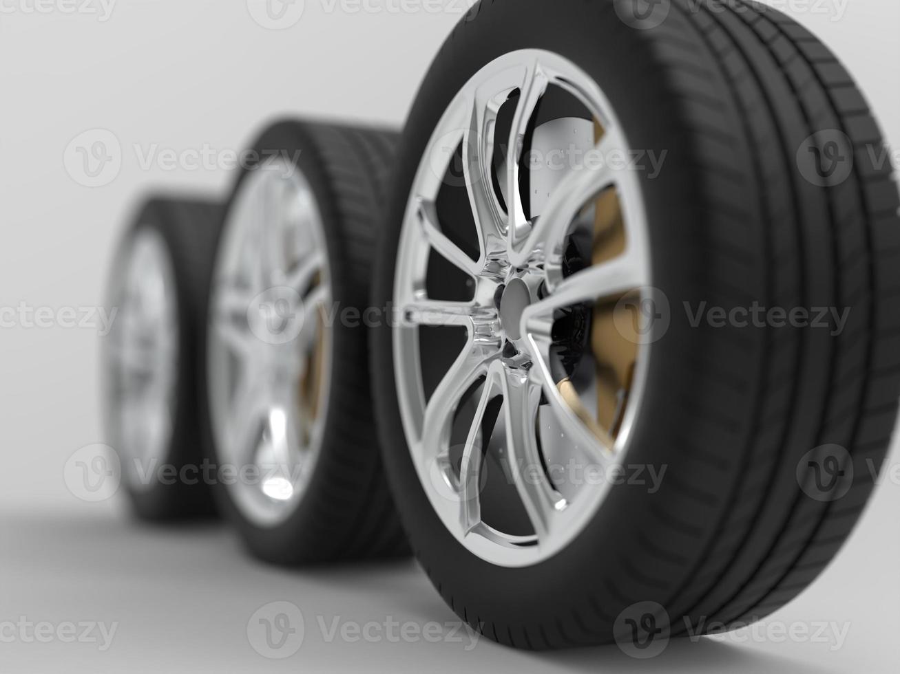 auto wheel with chrome disks close-up on a dark background. 3d render photo