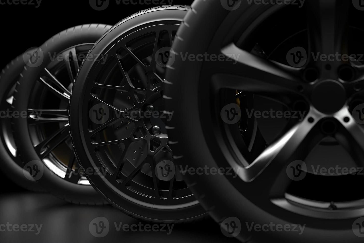 auto wheel with chrome disks close-up on a dark background. 3d render photo