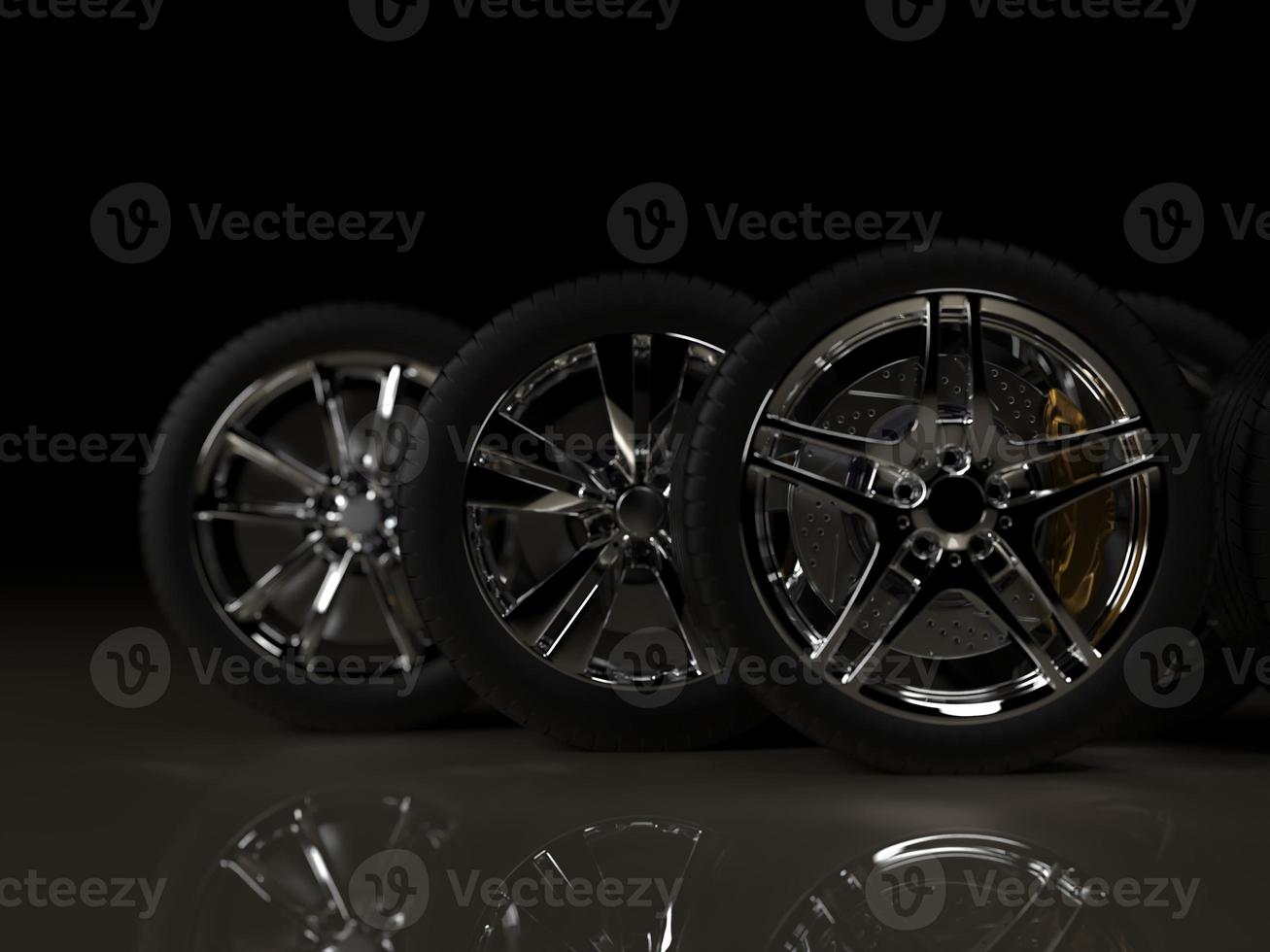 auto wheel with chrome disks close-up on a dark background. 3d render photo