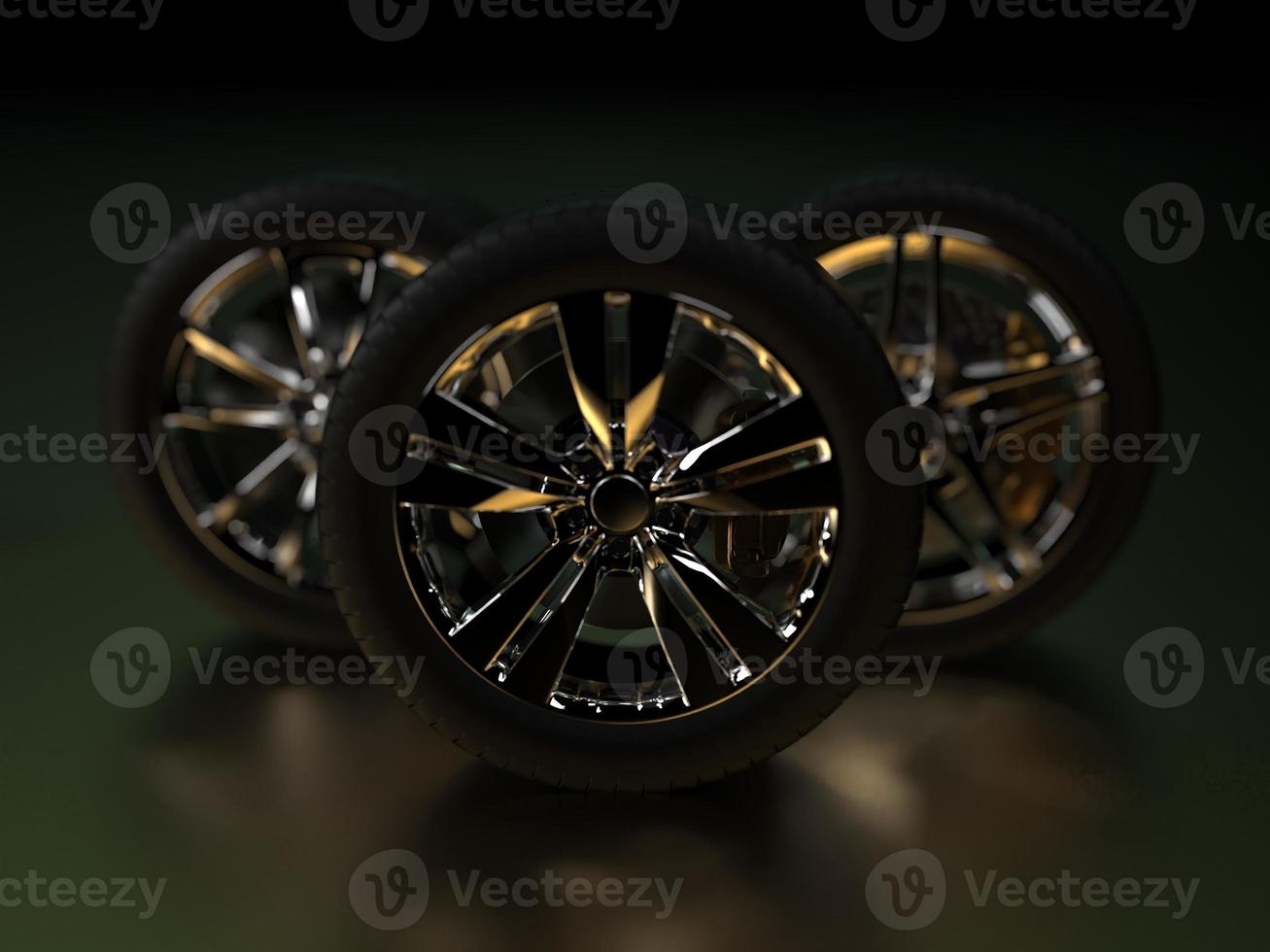 auto wheel with chrome disks close-up on a dark background. 3d render photo