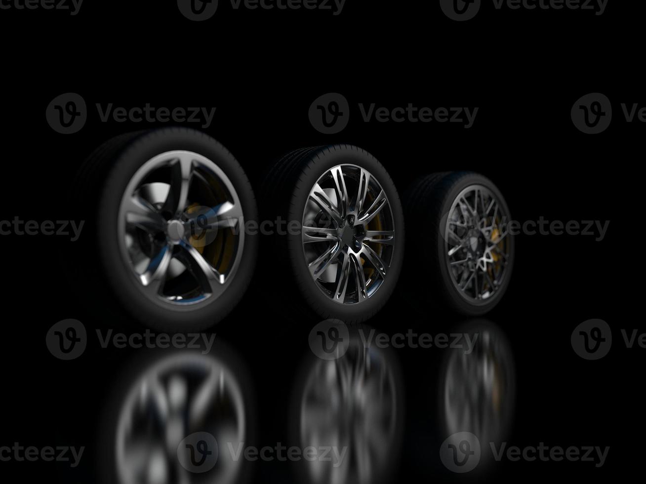 auto wheel with chrome disks close-up on a dark background. 3d render photo