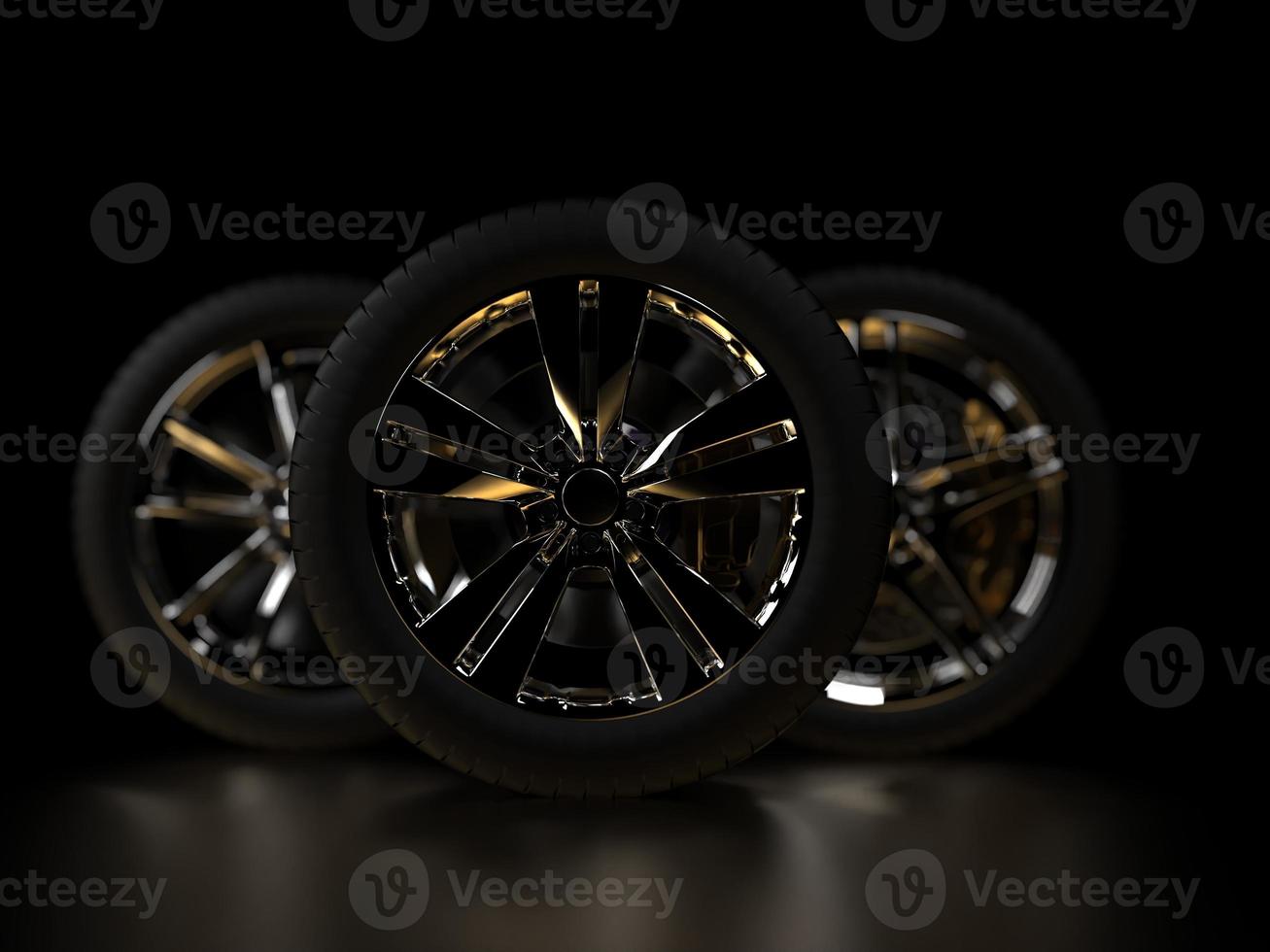 auto wheel with chrome disks close-up on a dark background. 3d render photo