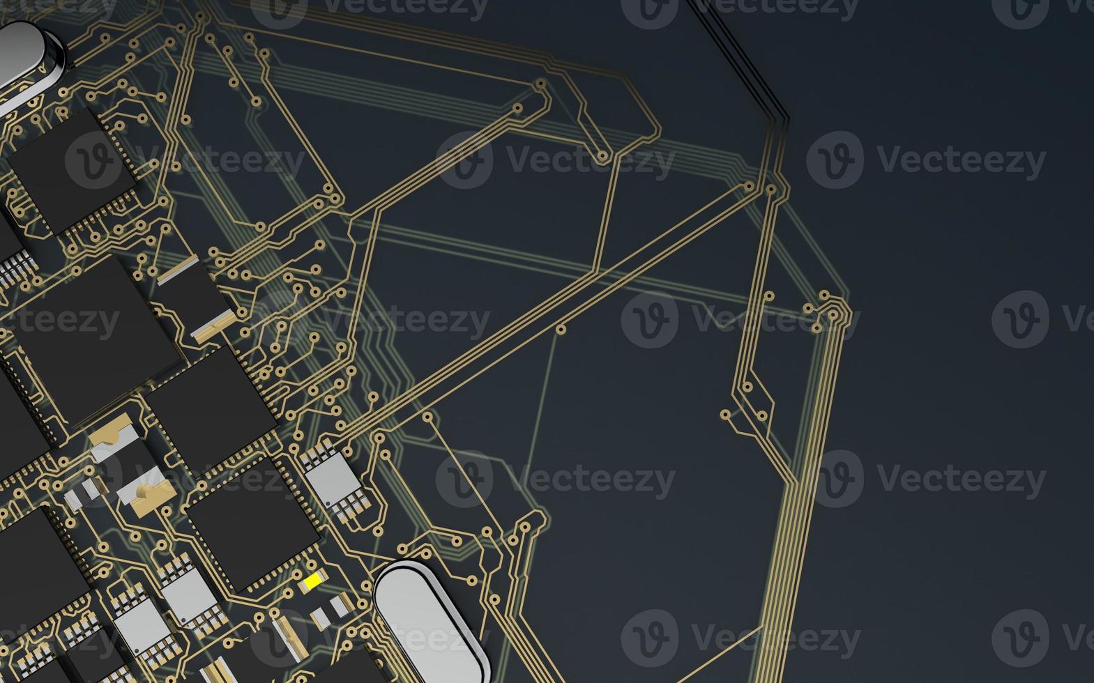 chip de procesador en una placa de circuito impreso con retroiluminación roja. Ilustración 3d sobre el tema de la tecnología y el poder de la inteligencia artificial. foto