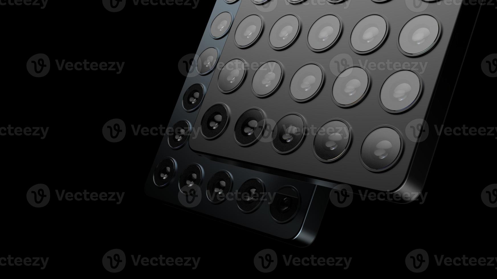 a lot of lenses on the back of the smartphone. alligoric illustration of the variety of cameras for mobile photography photo