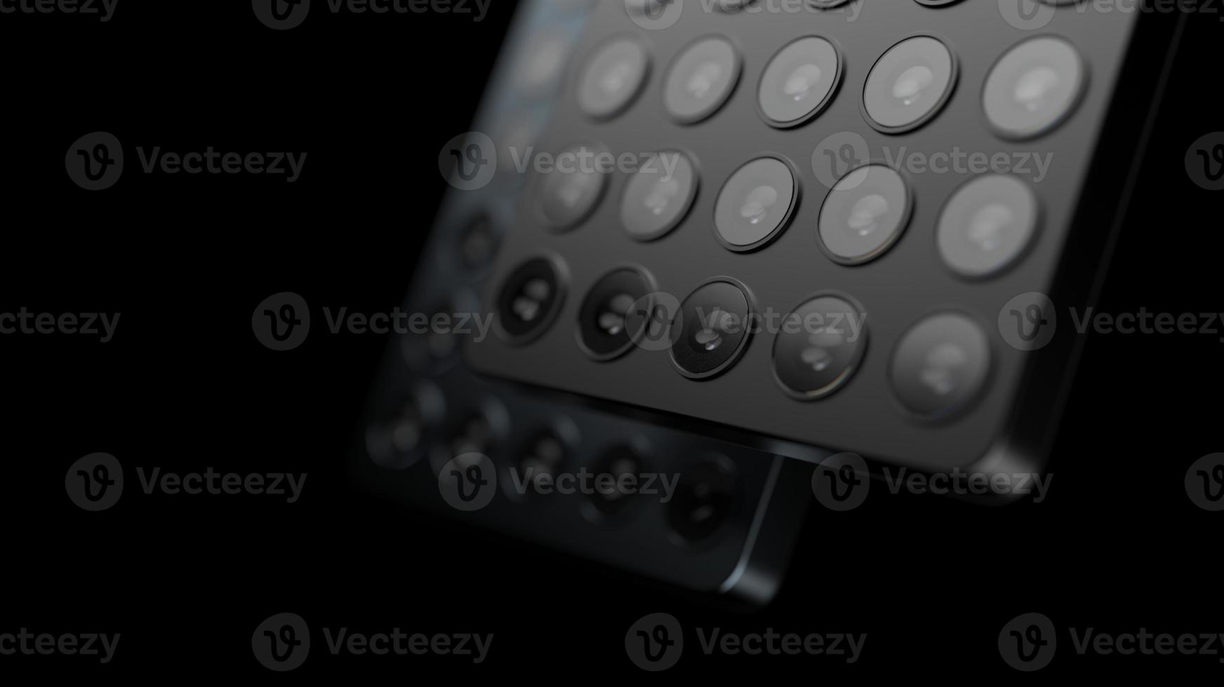 a lot of lenses on the back of the smartphone. alligoric illustration of the variety of cameras for mobile photography photo