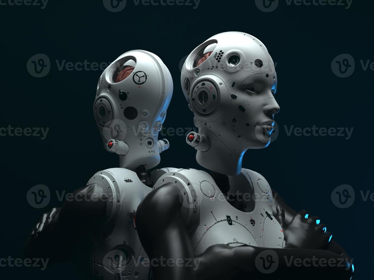 robot woman. close-up portrait. abstraction on the topic of technology and games. 3d illustration photo