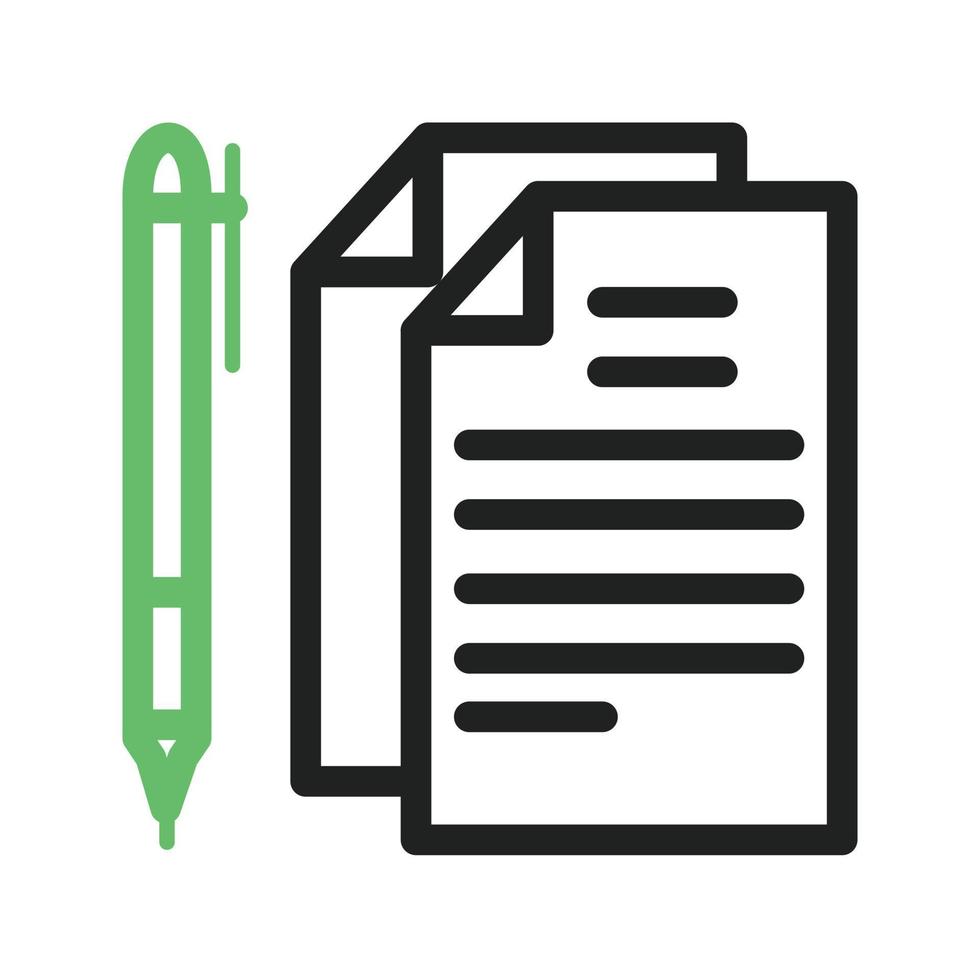 Documents and Pen Line Green and Black Icon vector